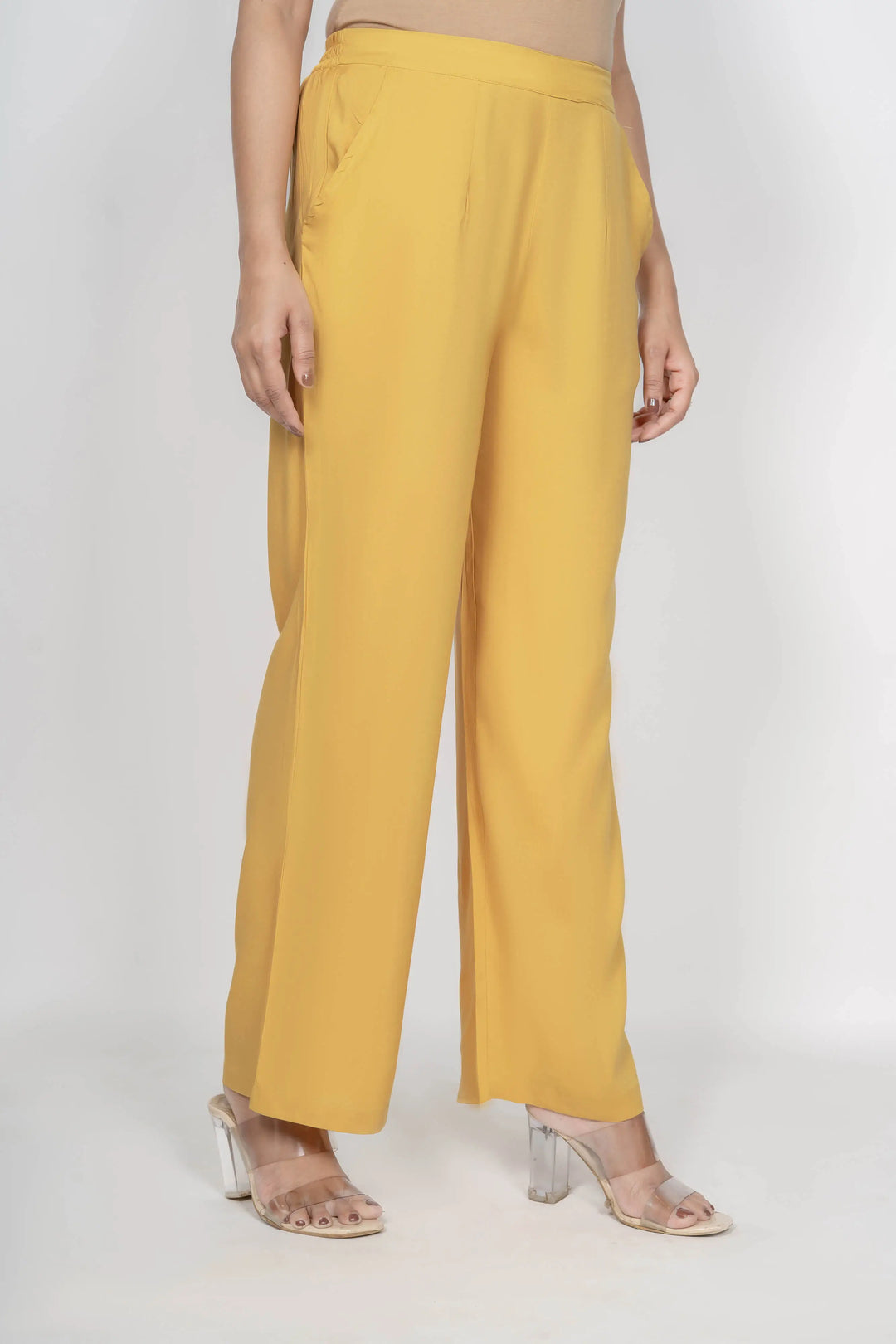 Viscose Palazzo Pants Combo - White & Mustard (Pack of 2)
