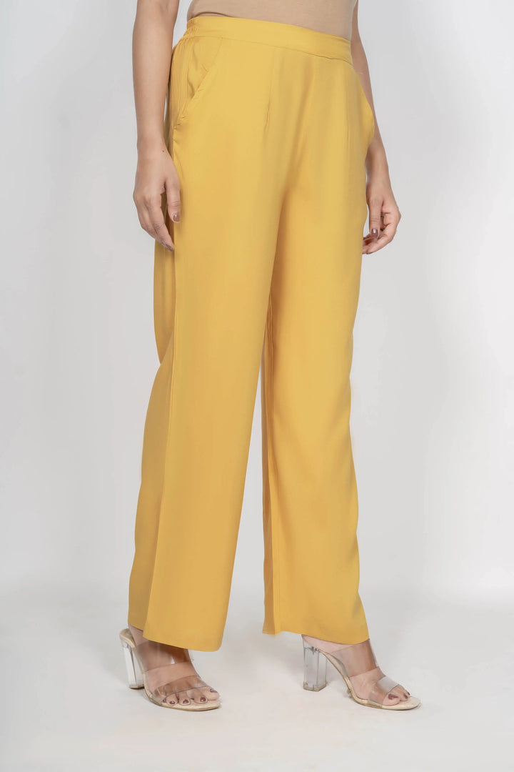 Viscose Palazzo Pants Combo - White & Mustard (Pack of 2)