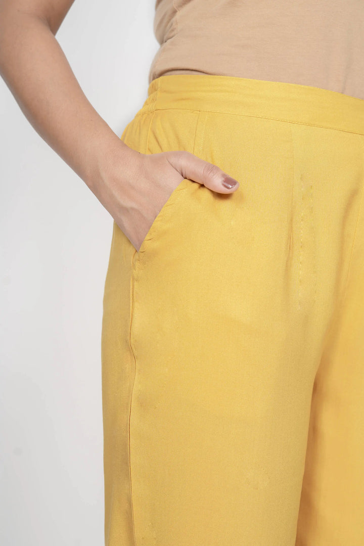 Viscose Palazzo Pants Combo - White & Mustard (Pack of 2)
