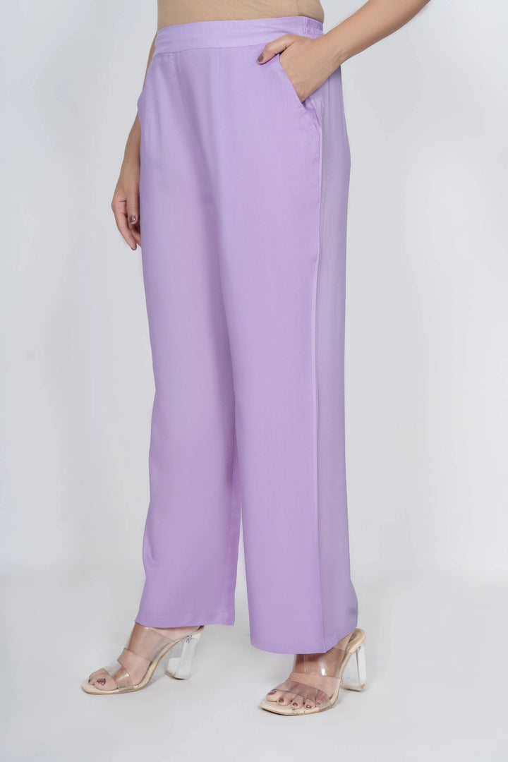 Viscose Palazzo Pants Combo - Lavender & White (Pack of 2)