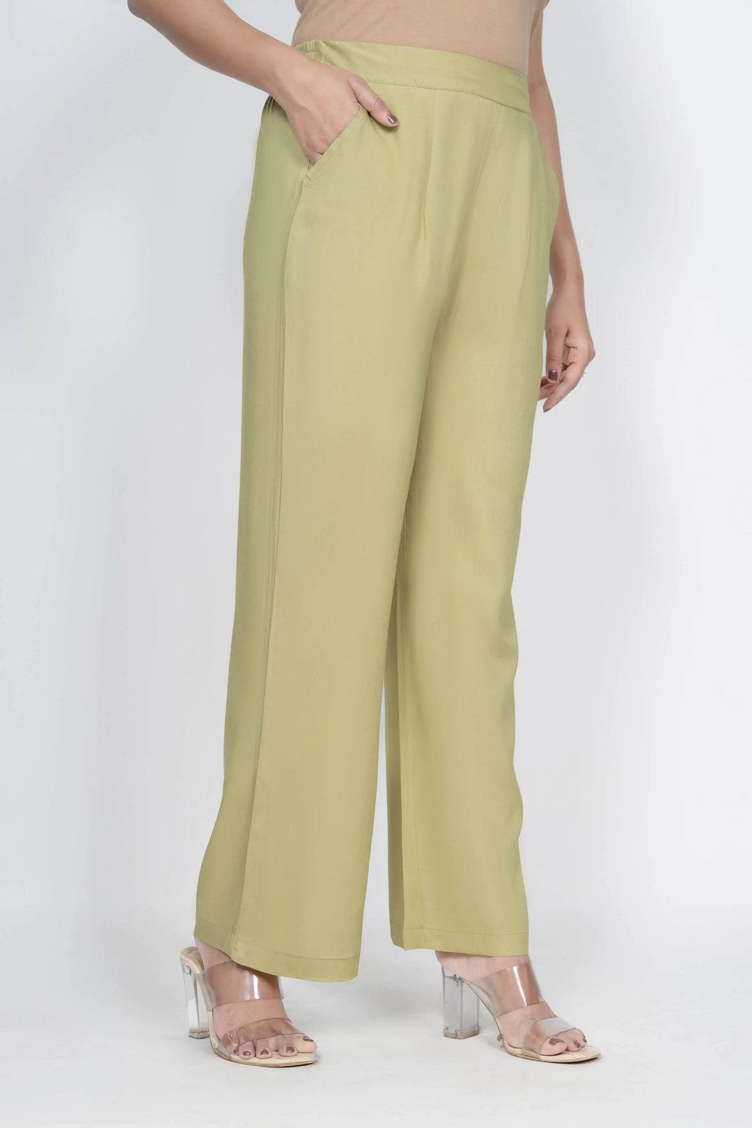 Viscose Palazzo Pants Combo - Pista Green & Olive Green