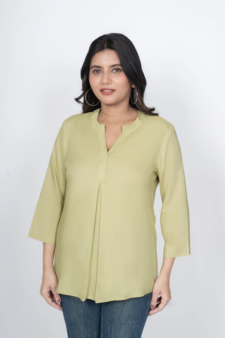 Olive Green Viscose Pleated Top