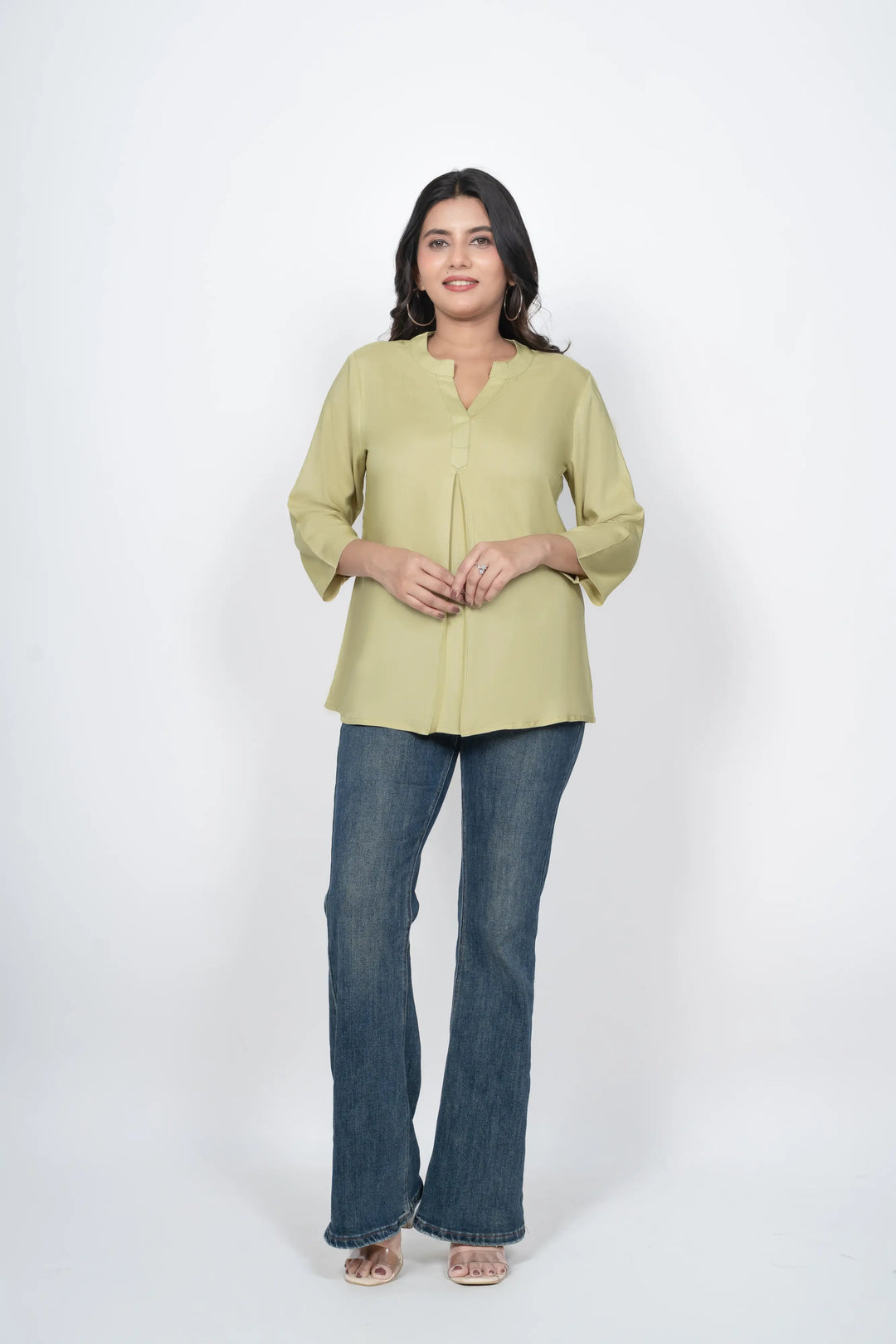 Olive Green Viscose Pleated Top