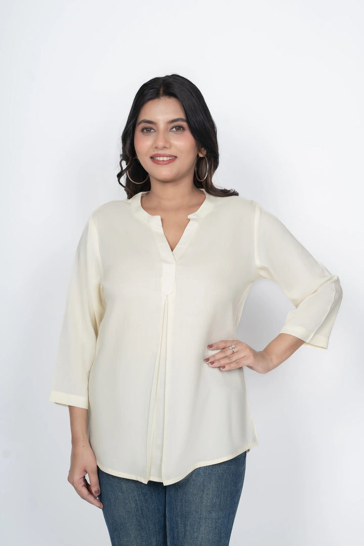 Cream Viscose Pleated Top