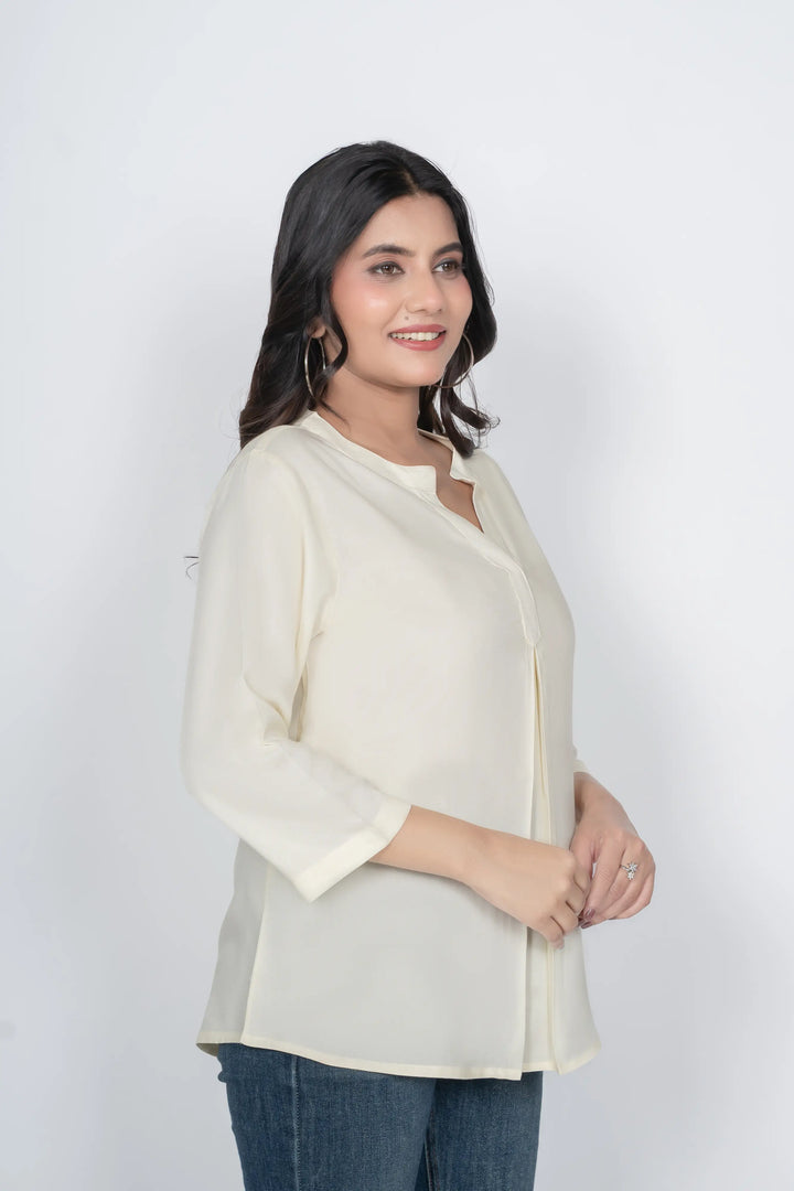 Viscose Pleated Top Combo – Cream & White (Pack of 2)