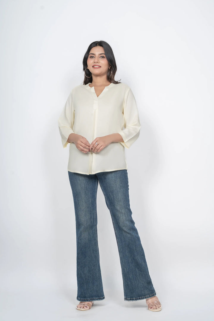 Cream Viscose Pleated Top