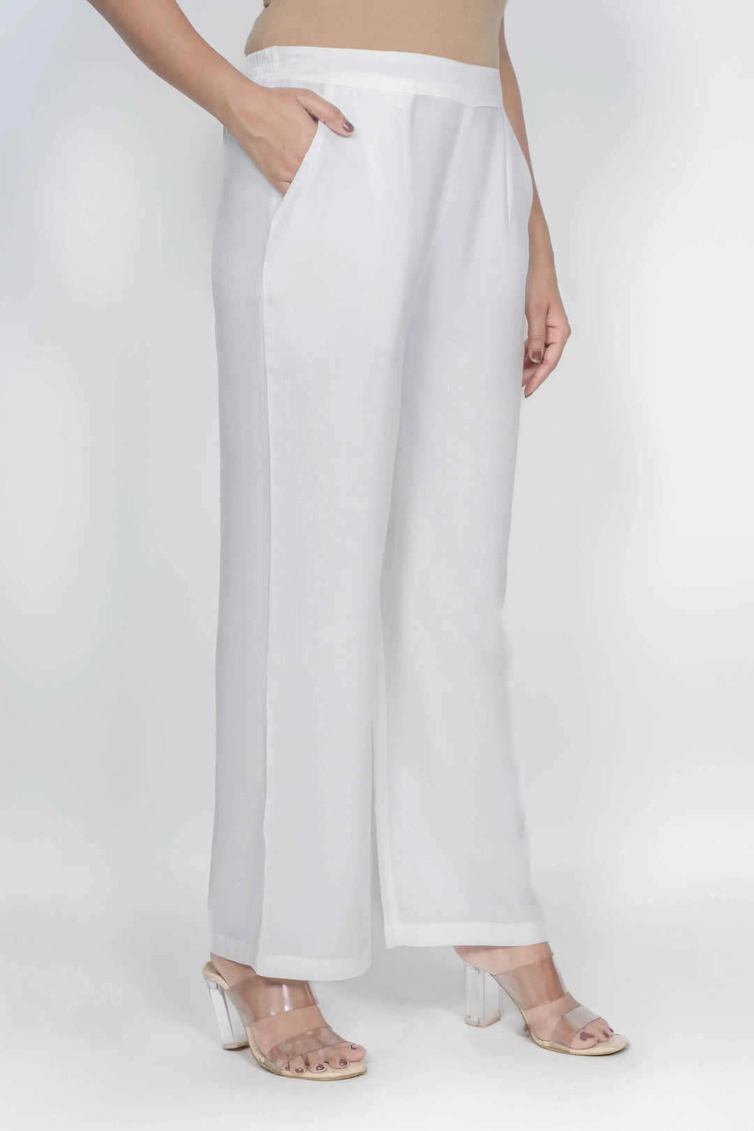 Viscose Palazzo Pants Combo - Lavender & White (Pack of 2)