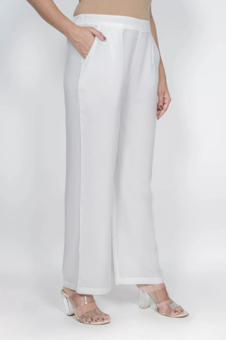 Viscose Palazzo Pants Combo - Lavender & White (Pack of 2)
