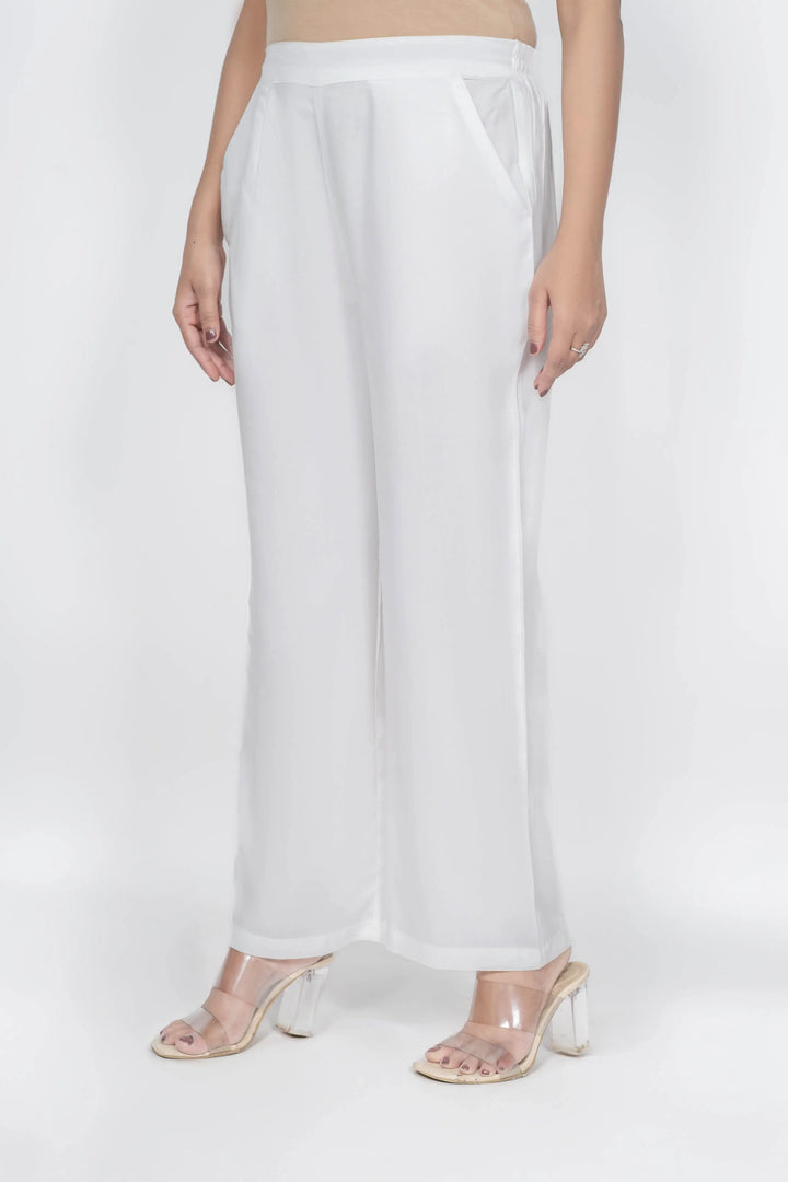 Viscose Palazzo Pants Combo - White & Mustard (Pack of 2)