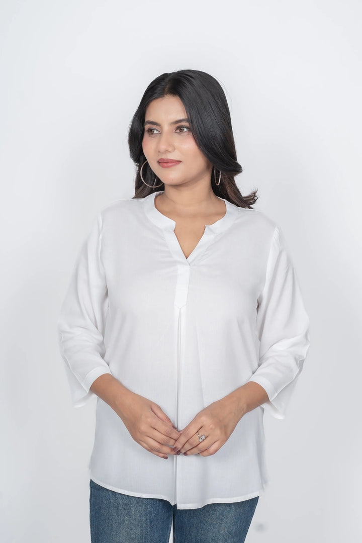 White Viscose Pleated Top