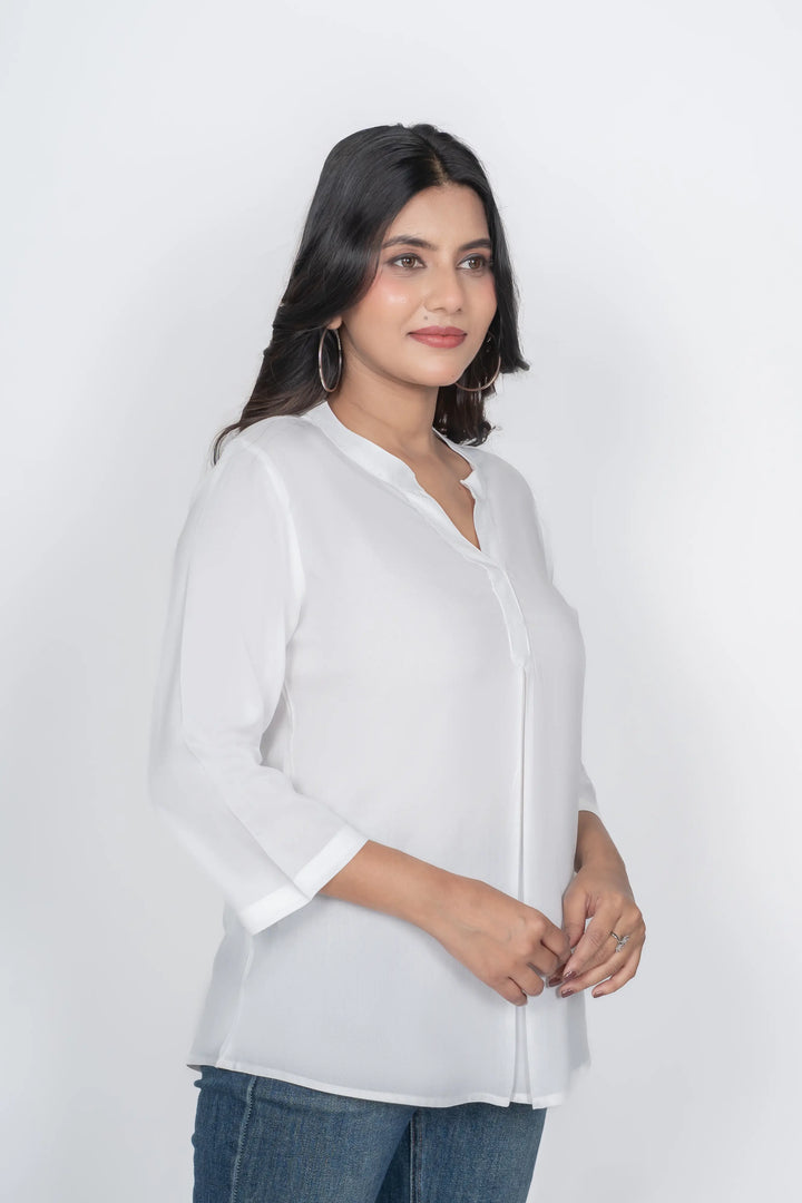 White Viscose Pleated Top