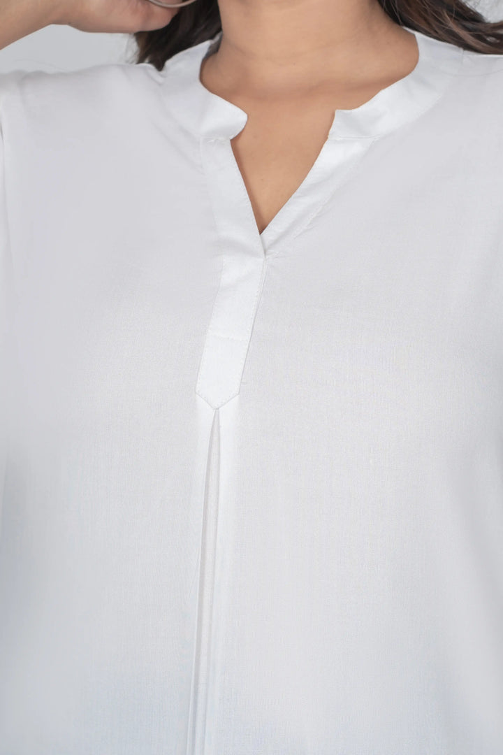 White Viscose Pleated Top