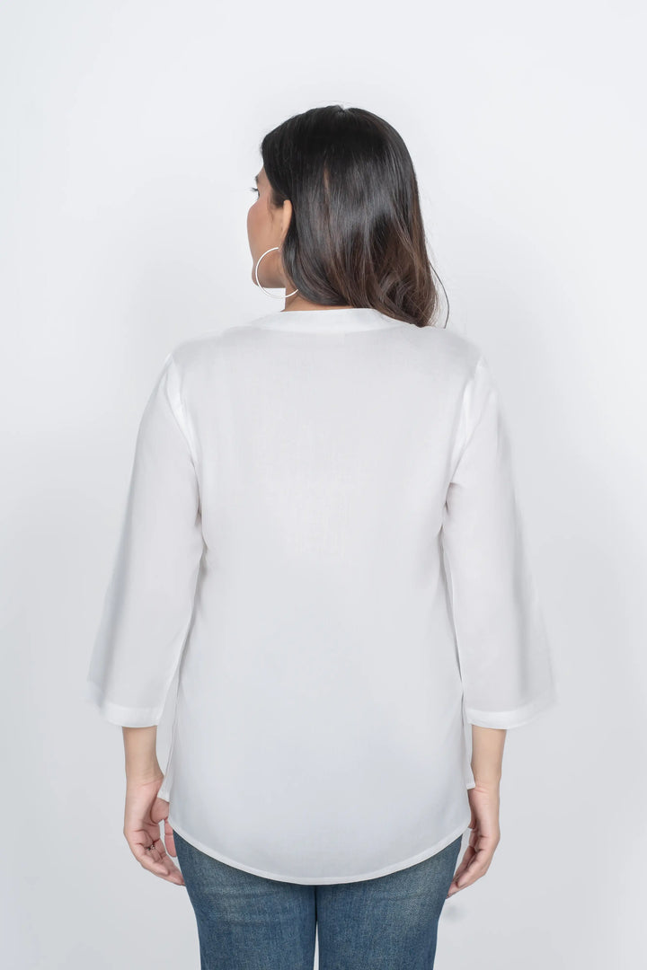 White Viscose Pleated Top