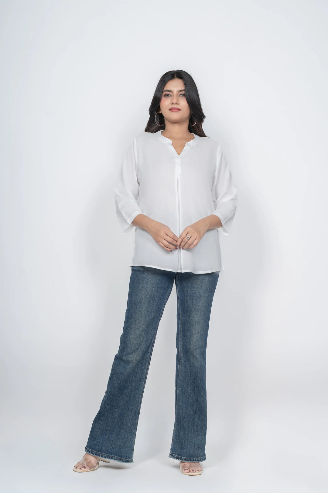 White Viscose Pleated Top