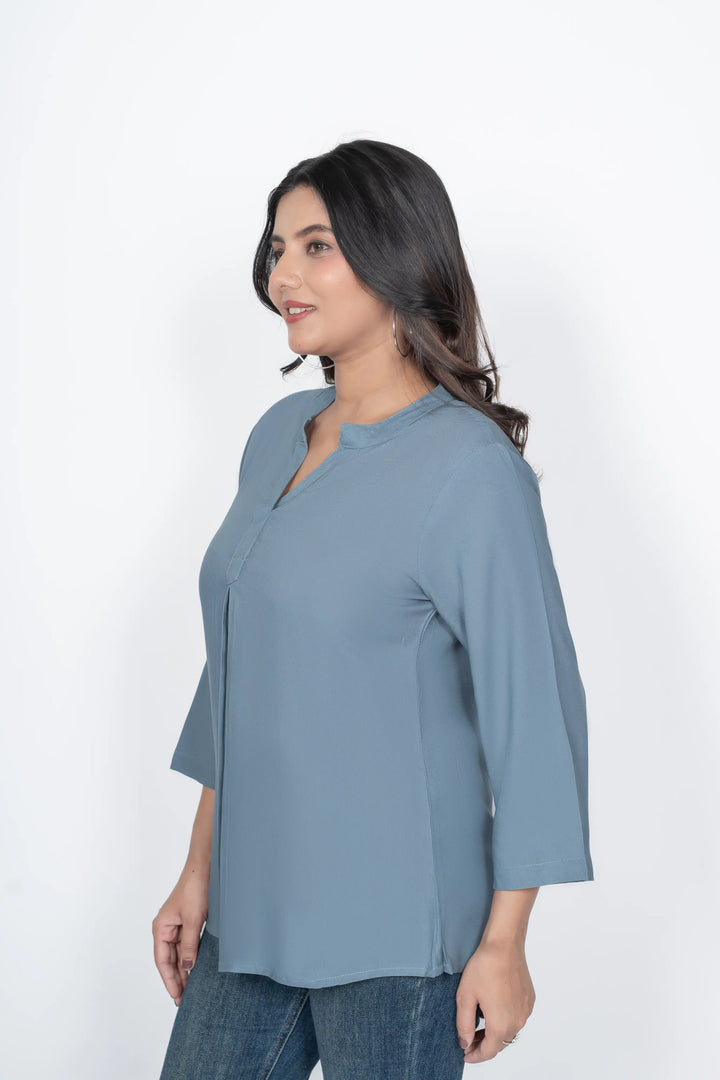 Blue Grey Viscose Pleated Top