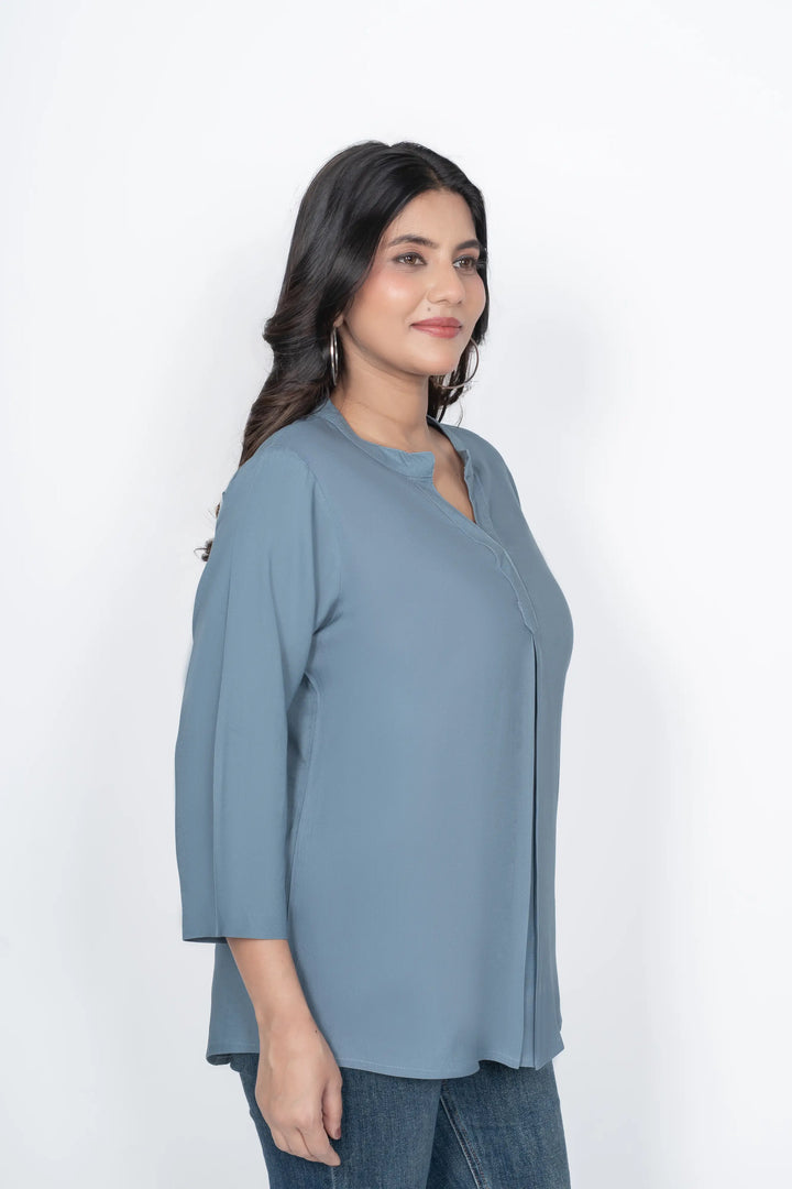 Blue Grey Viscose Pleated Top