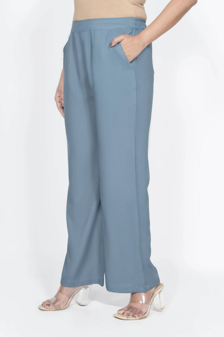 Viscose Palazzo Pants Combo - Olive Green & Blue Grey (Pack of 2)