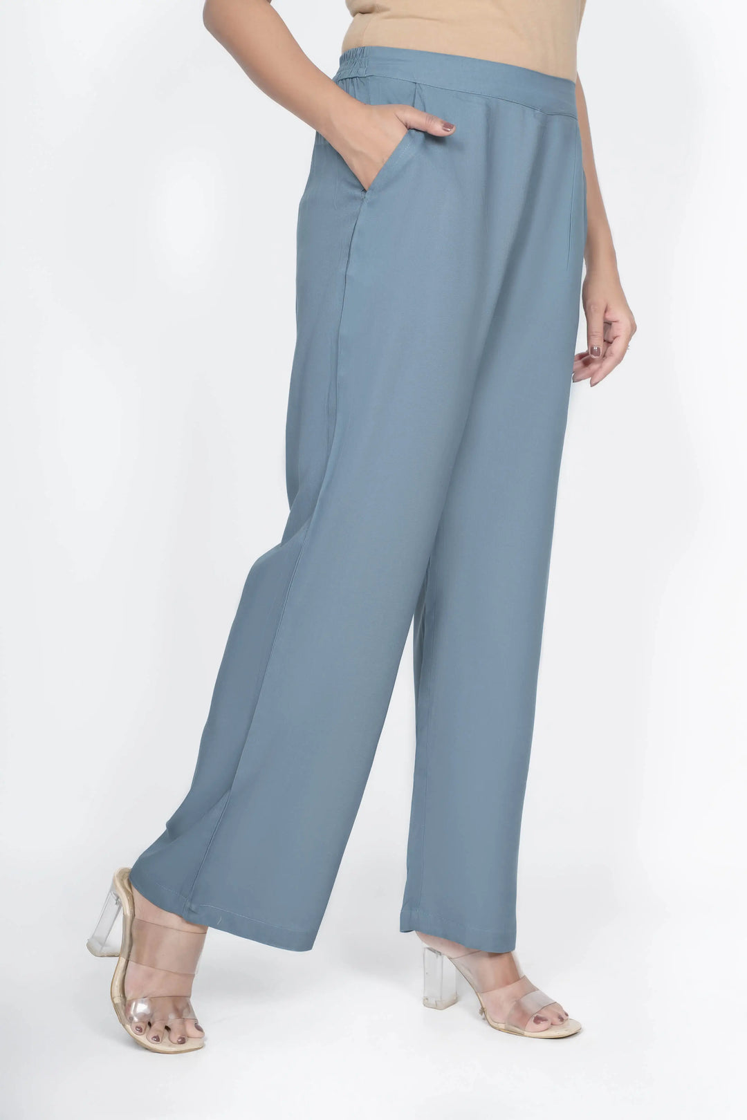 Viscose Palazzo Pants Combo - Pista Green & Blue Grey