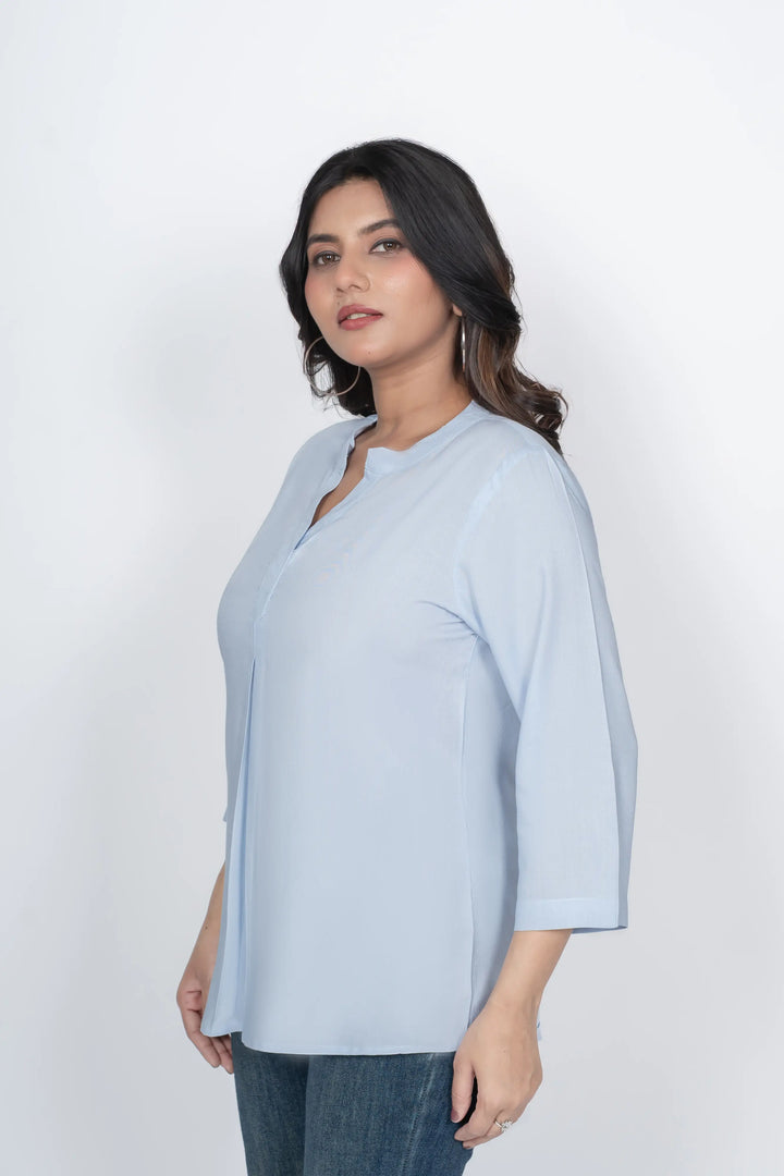 Viscose Pleated Top Combo – Powder Blue & White (Pack of 2)