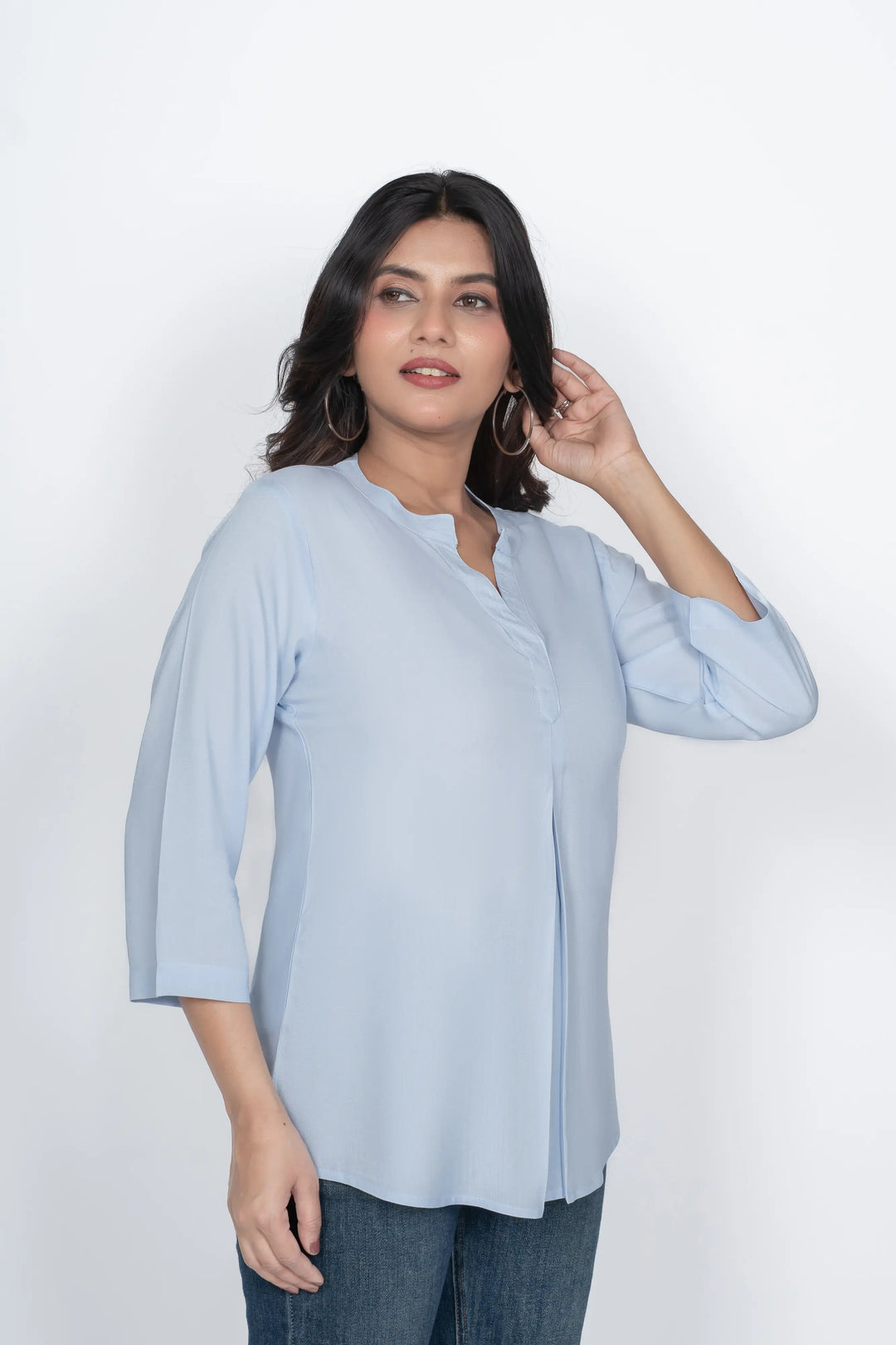 Viscose Pleated Top Combo – Powder Blue & White (Pack of 2)
