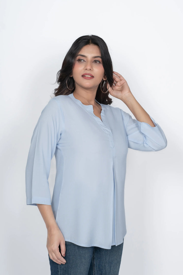 Viscose Pleated Top Combo – Powder Blue & White (Pack of 2)