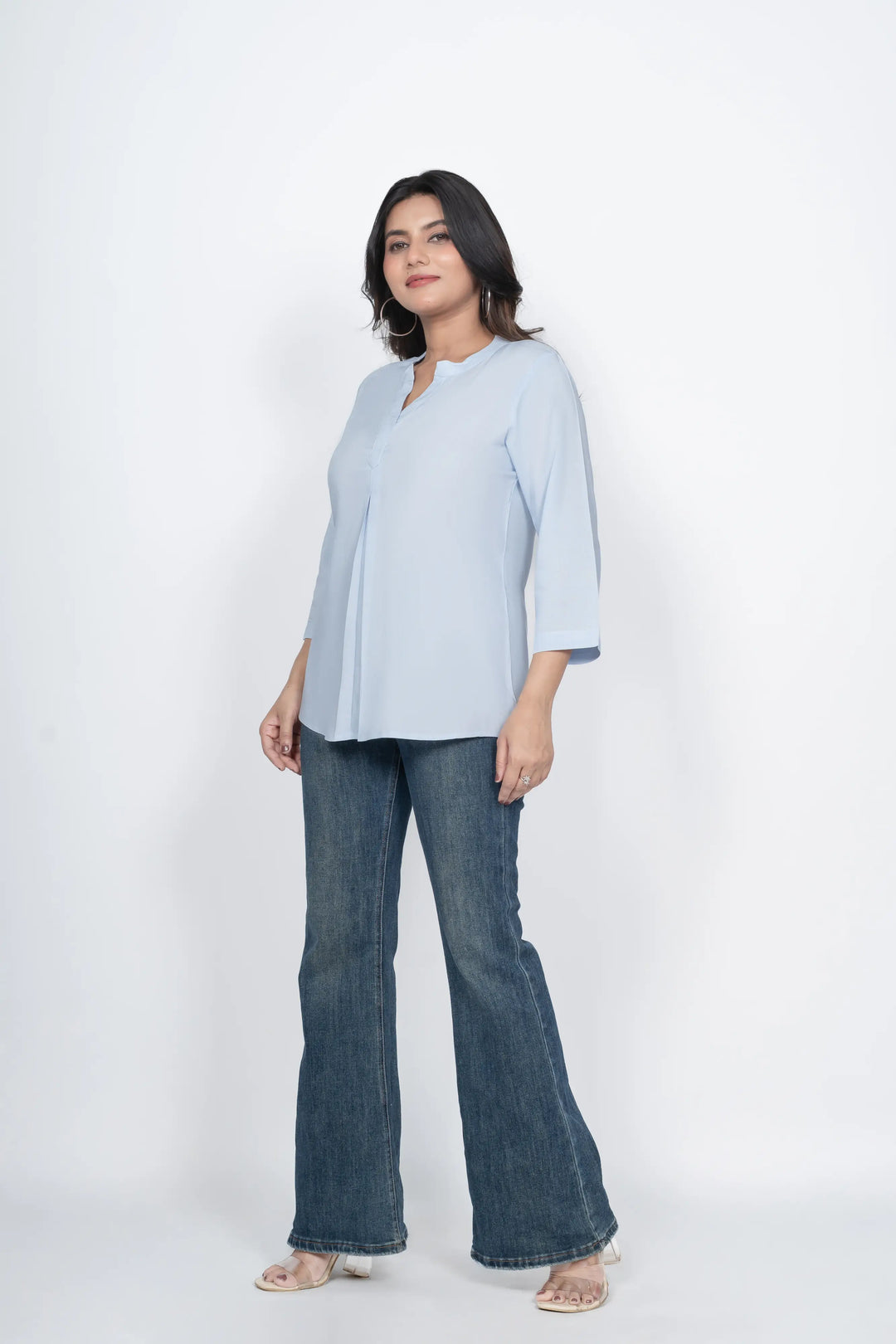 Powder Blue Viscose Pleated Top