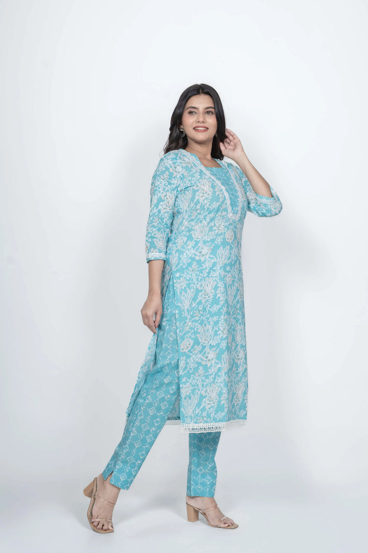 Sky Blue Khadi Print Kurti