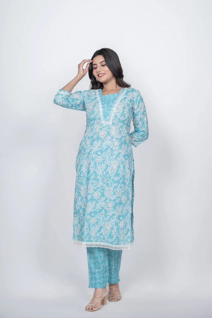 Sky Blue Khadi Print Kurti