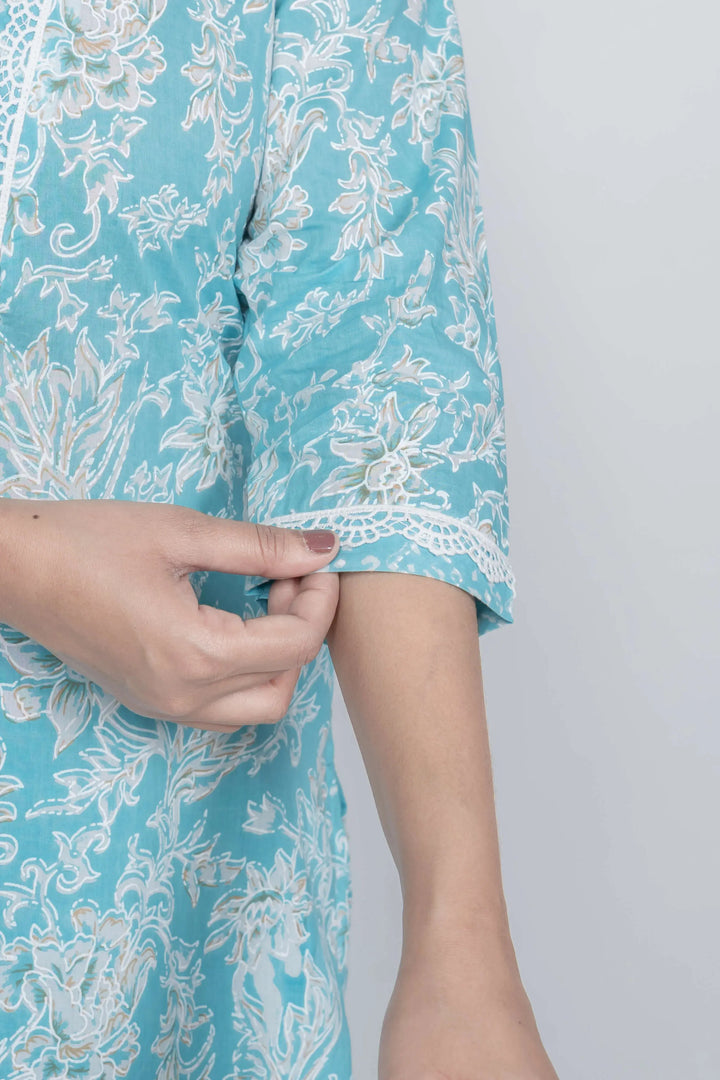 Sky Blue Khadi Print Kurti