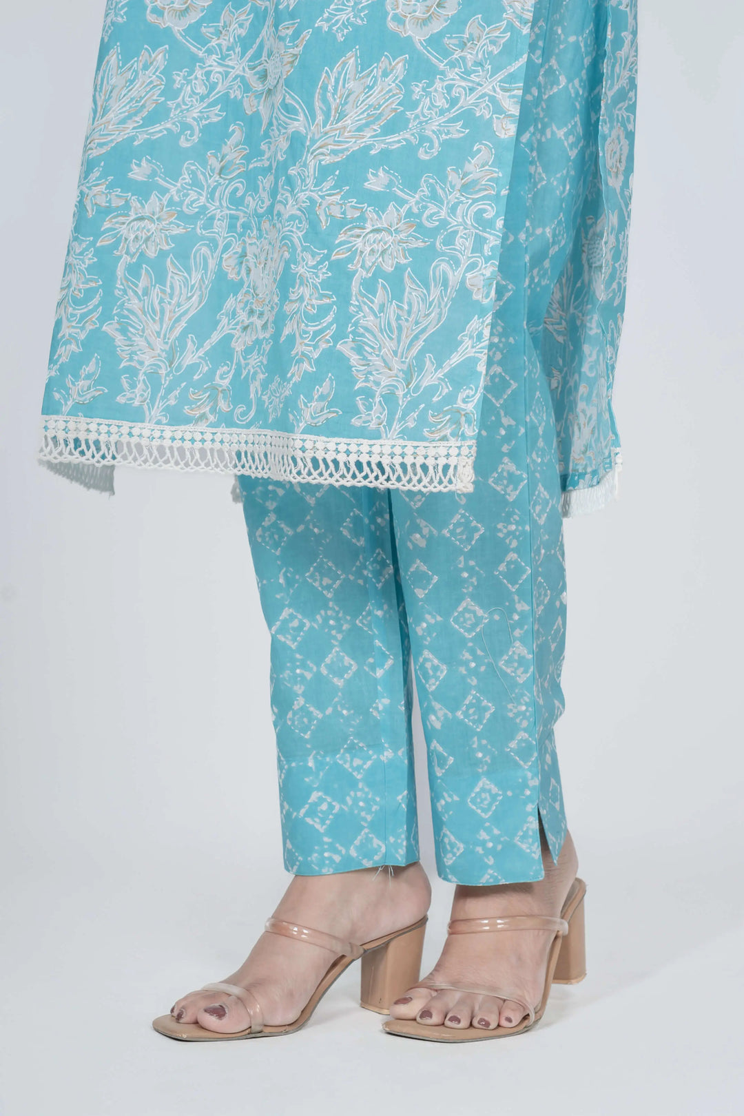 Sky Blue Khadi Print Kurti