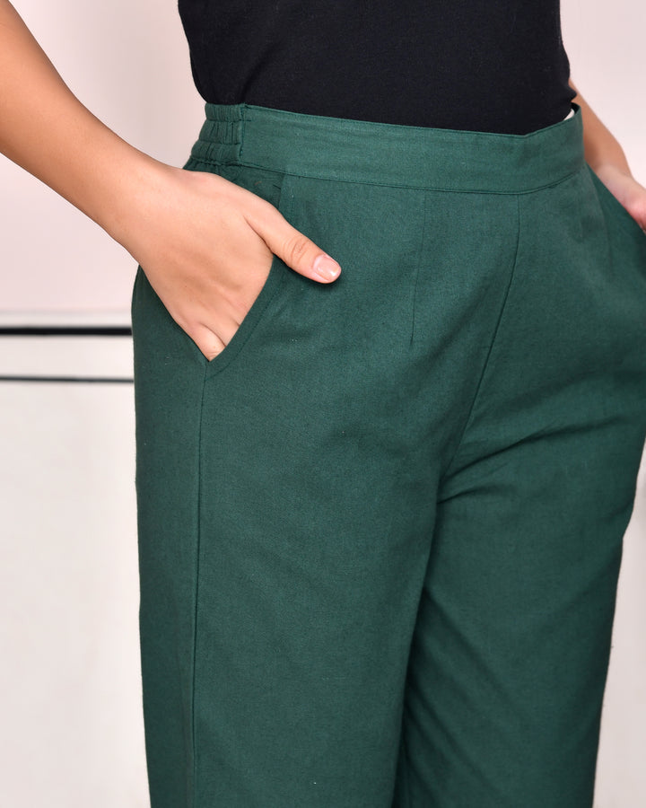 DARK BOTTEL GREEN AIRY LINEN PANTS