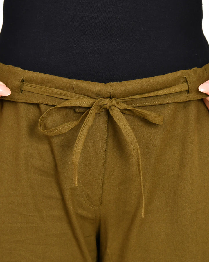 Deep Olive Solid Straight Pants