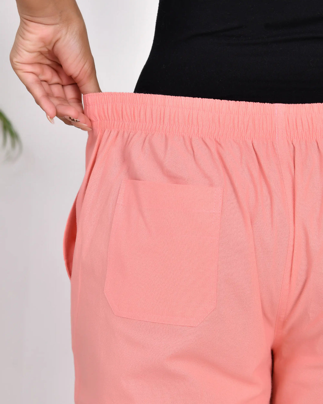 Peach Solid Straight Pants