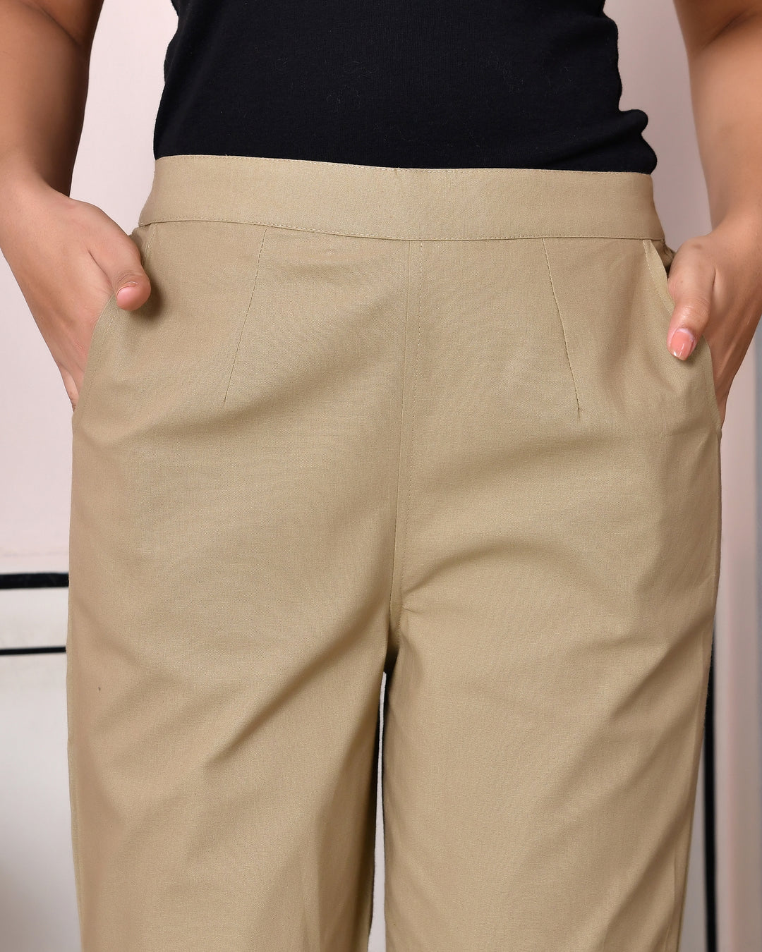 BEIGE SOLID AIRY LINEN PANTS