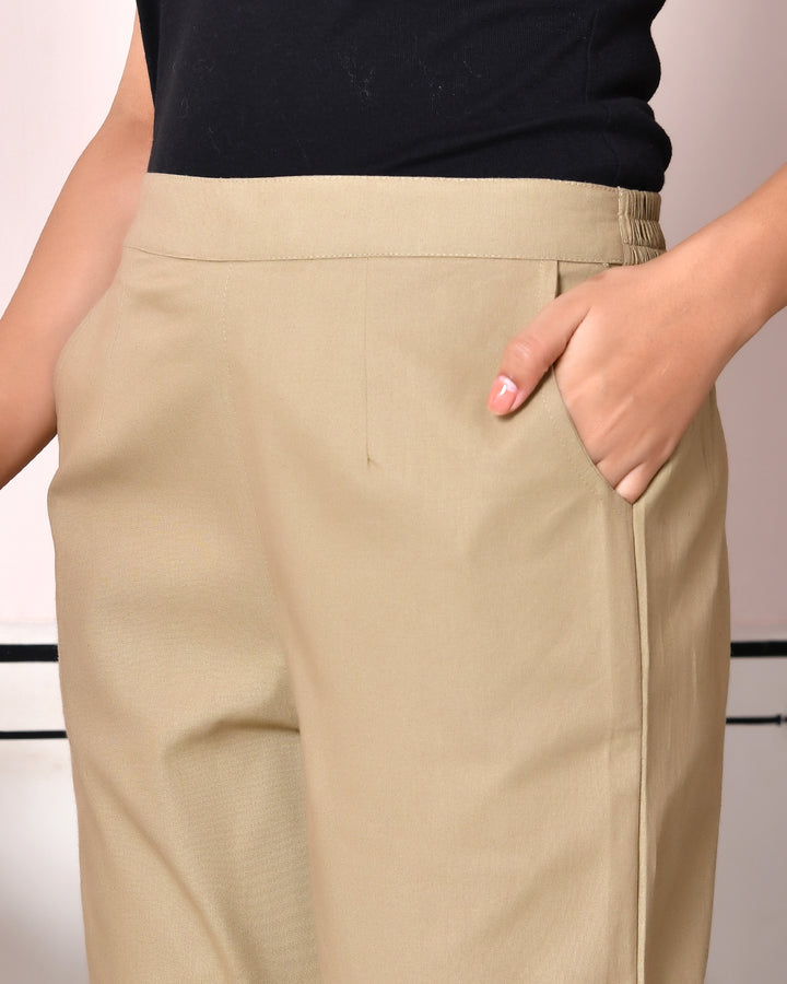 BEIGE SOLID AIRY LINEN PANTS
