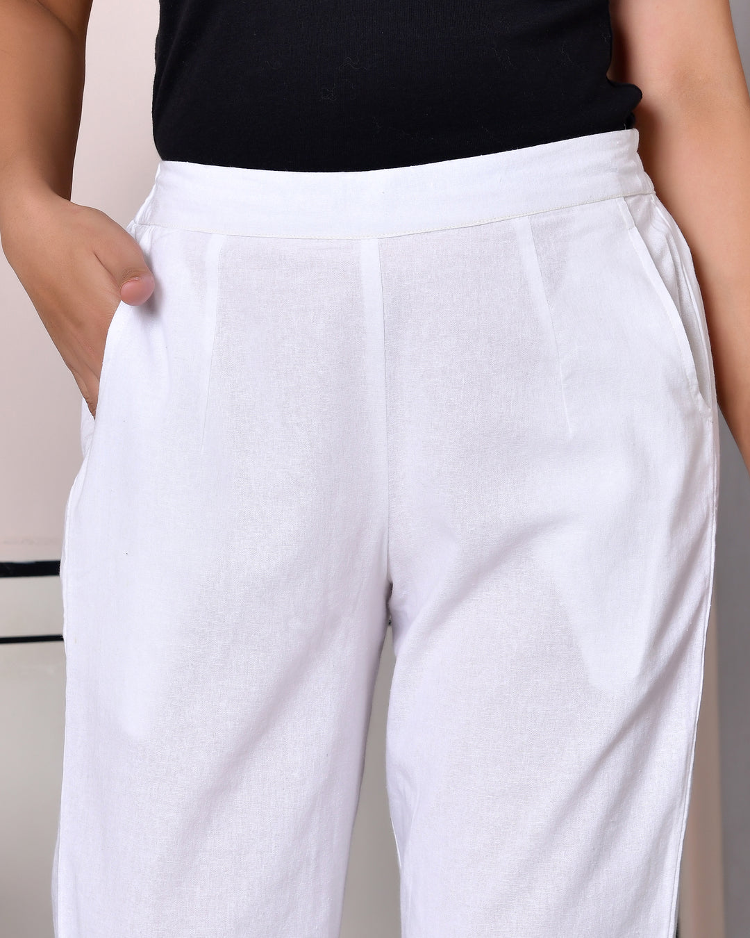 WHITE SOLID AIRY LINEN PANTS