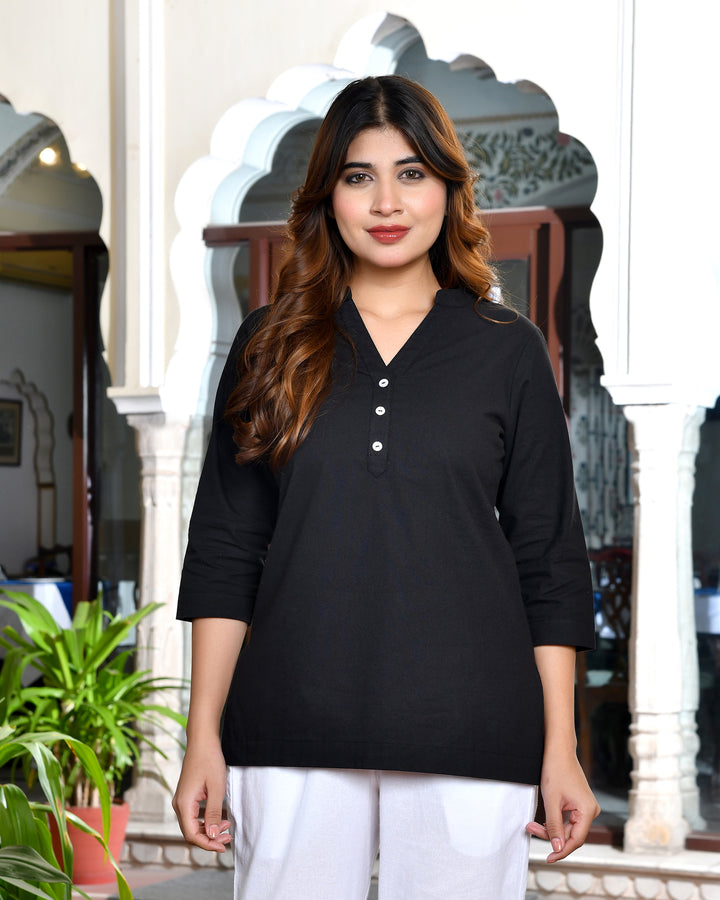 Black airy linen short kurti