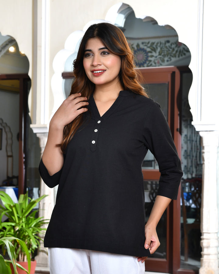 Black airy linen short kurti