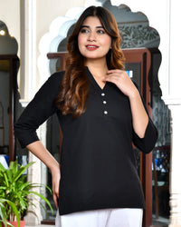 Black airy linen short kurti