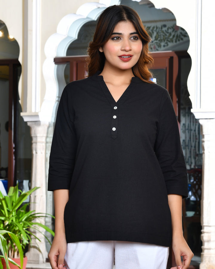 Black airy linen short kurti