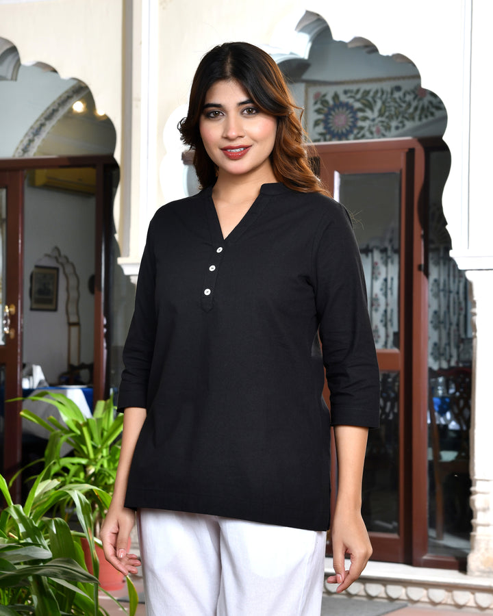 Black airy linen short kurti