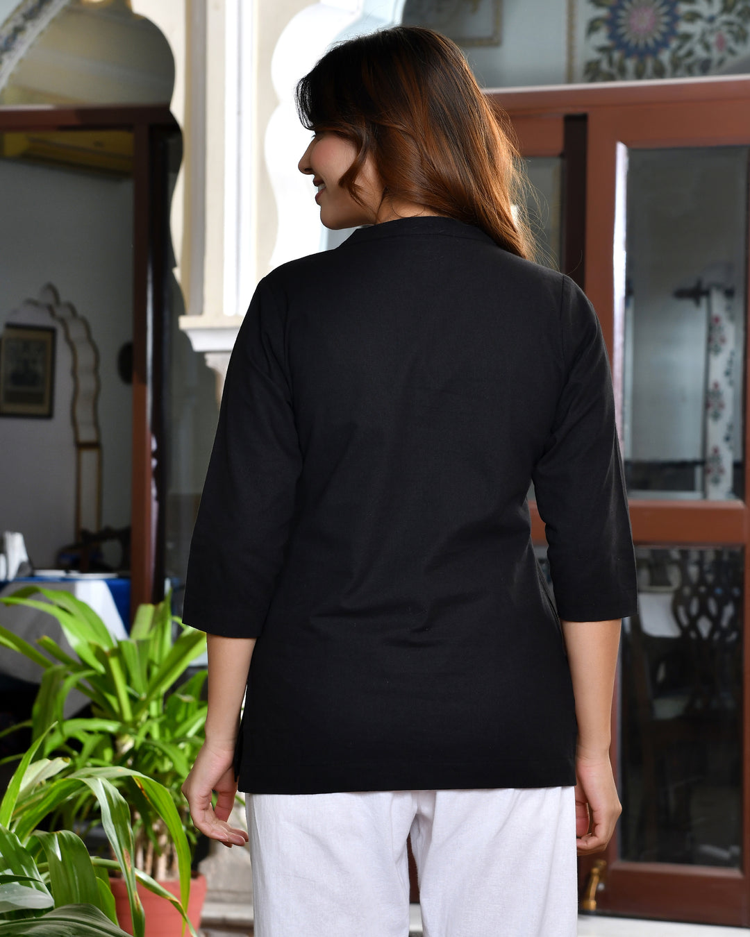 Black airy linen short kurti