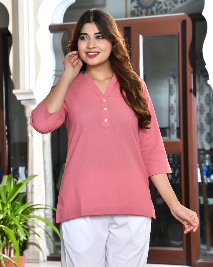 Peach blossom airy linen short kurti