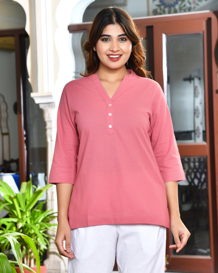 Peach blossom airy linen short kurti