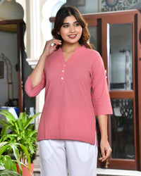 Peach blossom airy linen short kurti