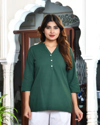 Bottle green airy linen short kurti