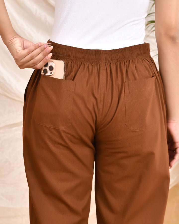 Coffee Brown Solid Straight Pants