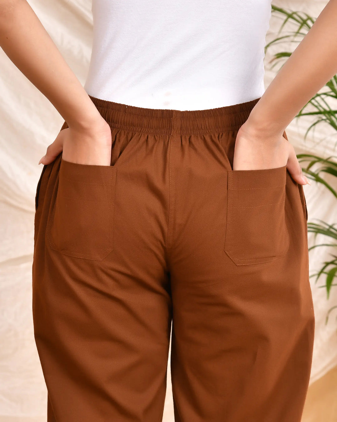 Coffee Brown Solid Straight Pants