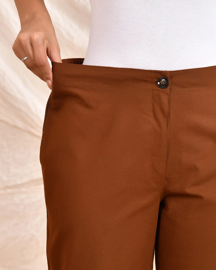 Coffee Brown Solid Straight Pants