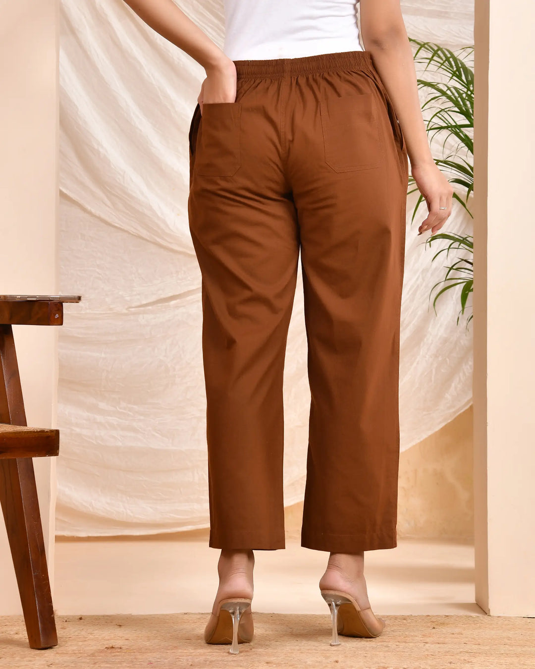 Coffee Brown Solid Straight Pants